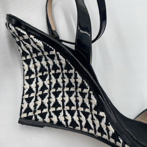 Manolo Blahnik Gorgeous Ribera Black Patent Leather Woven Wedge Anklet Sandles - Picture 5 of 12